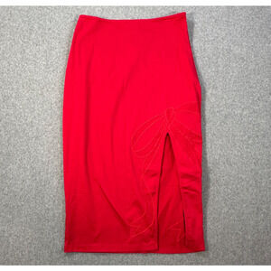 Maeve Anthropologie Bow Midi Pencil Skirt Red Embroidered Women's Medium Slit